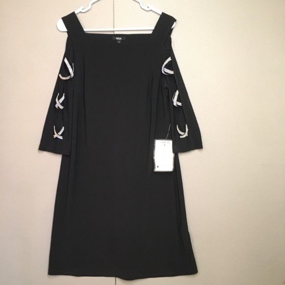 MSK Women's Cold Shoulder Rhinestone Shift Dress Black Size Medium - Picture 3 of 12